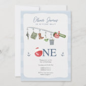 O-fish-ally one魚釣り1st boy birthday 招待状 (正面)