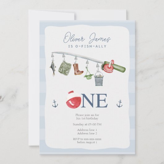 O-fish-ally one魚釣り1st boy birthday 招待状 (正面)