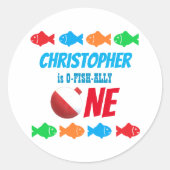O-Fish-Ally One 釣り 1歳の誕生日 ラウンドシール (正面)