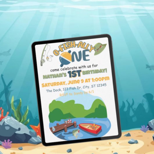 O-FISH-ALLY-ONE birthday party 招待状