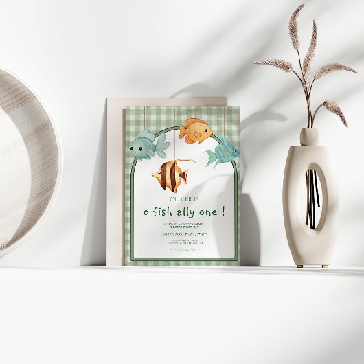 o fish ally one boy 1st birthday  招待状