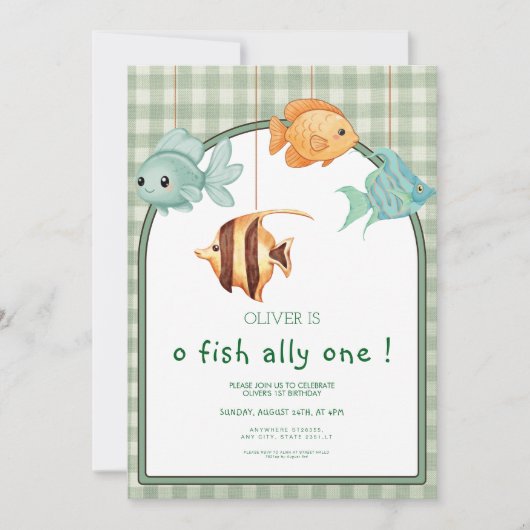 o fish ally one boy 1st birthday  招待状 (正面)