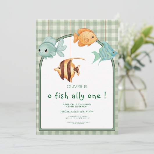 o fish ally one boy 1st birthday  招待状 (スタンド正面)