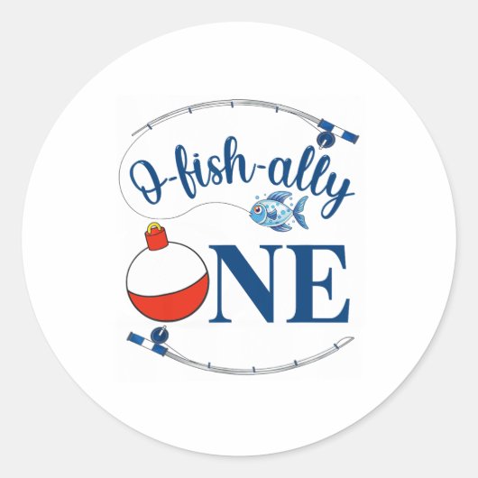 O-fish-ally One Fishing Boy First Birthday Ofishal ラウンドシール (正面)