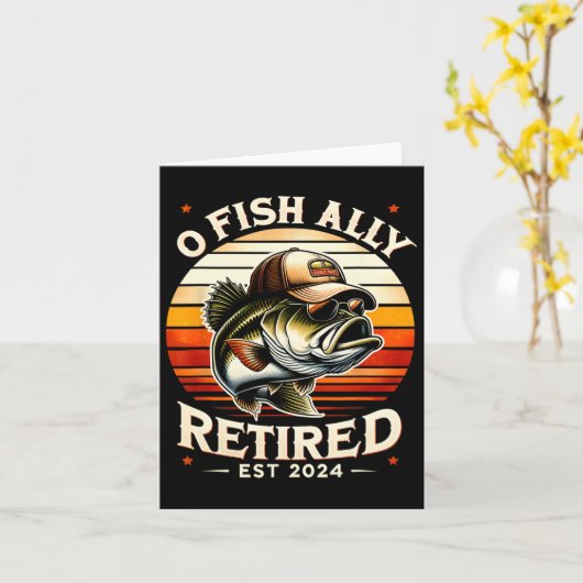 O Fish Ally Retired Est 2024 Funny Retirement Fish カード (黄色い花)