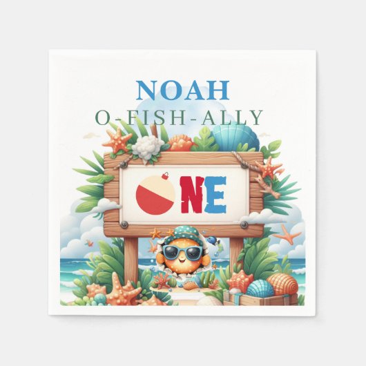 O-Fish-Ally The Big One Fishing Birthday スタンダードカクテルナプキン (正面)