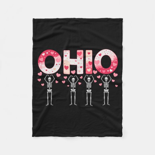 O-h-i-o Funny Skeletons Ohio In Midwestern Valenti フリースブランケット (正面)