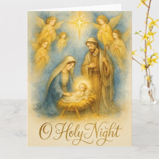 O Holy Night Nativity Christmas カード (黄色い花)