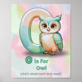 O is for Owl – Nursery Alphabet Art Print ポスター