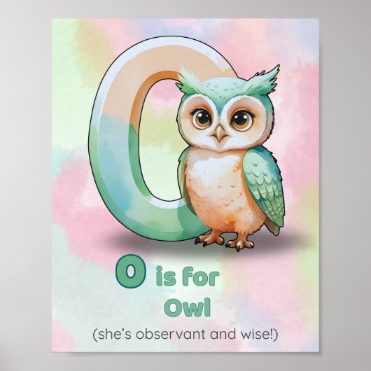 O is for Owl – Nursery Alphabet Art Print ポスター (正面)