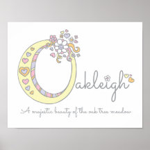 O monogram art Oakleigh girls name meaning poster