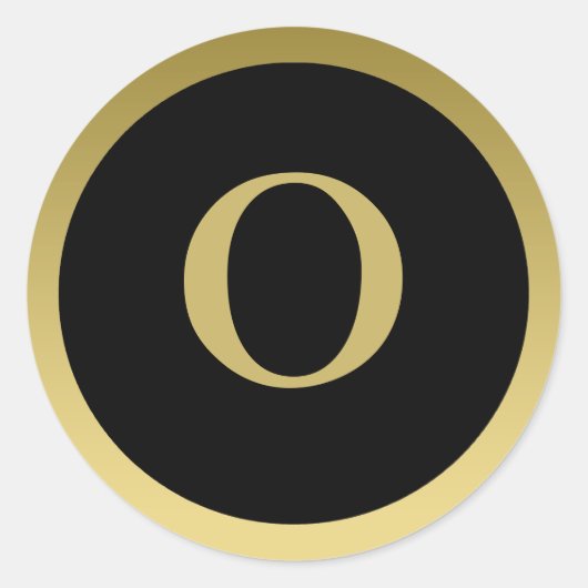 O :: Monogram O金ゴールドとエレガント黒ステッカー ラウンドシール (正面)