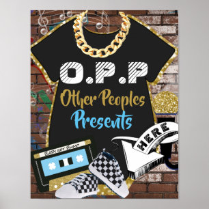 O.P.Pヒップホップブルー 金ゴールドギフトテーブルサイン ポスター