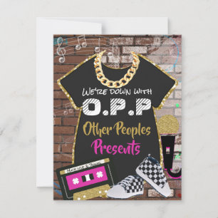 O.P.Pレトロ90のヒップホップピンク 金ゴールド サンキューカード