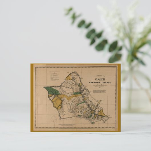 Oahu, 1881, Vintage Hawaii Map ポストカード (スタンド正面)