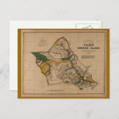 Oahu, 1881, Vintage Hawaii Map ポストカード (正面/裏面)