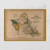 Oahu, 1881, Vintage Hawaii Map ポストカード (正面)