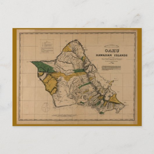 Oahu, 1881, Vintage Hawaii Map ポストカード (正面)