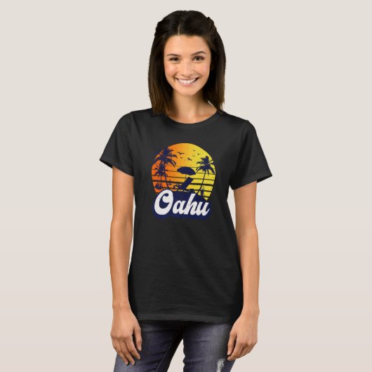 Oahu Hawaii Hawaiian Sunset Beach Retro Premium Tシャツ (正面フル)