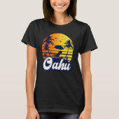 Oahu Hawaii Hawaiian Sunset Beach Retro Tシャツ (正面)