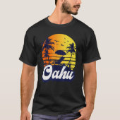 Oahu Hawaii Hawaiian Sunset Beach Retro Tシャツ (正面)