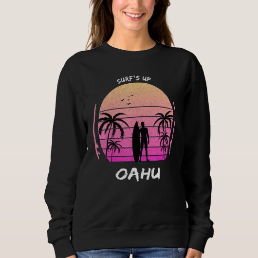 Oahu Palm Tree Surf Hawaii Waikiki Souvenir Maui K スウェットシャツ (正面)