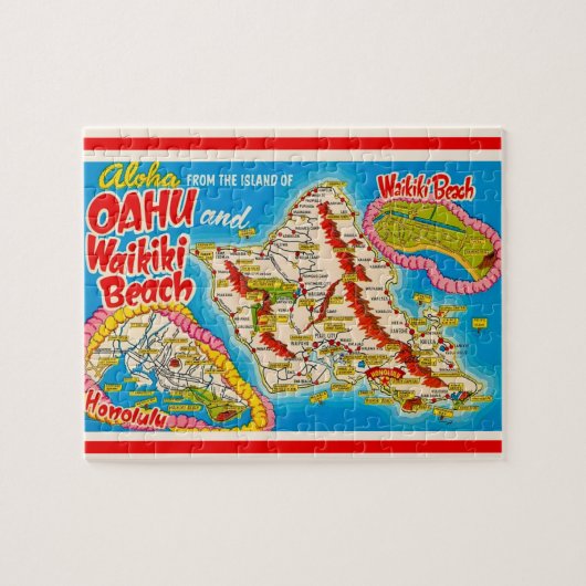 Oahu Wikiki Beach Map 8x10 ジグソーパズル (横)