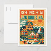 Oak Bluffs MA Retro Art Print ポストカード (正面/裏面)