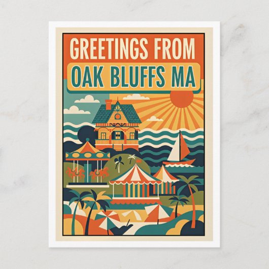 Oak Bluffs MA Retro Art Print ポストカード (正面)