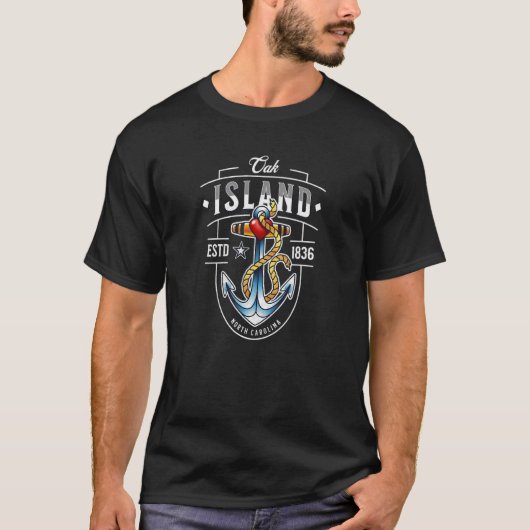 Oak Island NC Summertime Anchor Heart Tシャツ (正面)