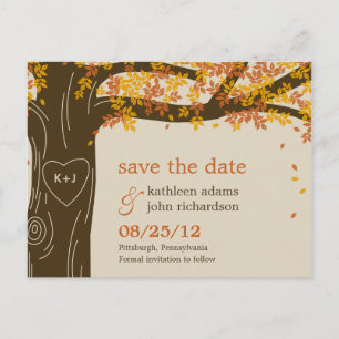 Oak Tree秋の結婚式日付ポストカードの保存 案内ポストカード