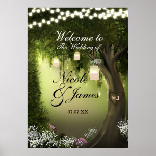 Oak Tree Enchanted Forest Garden Wedding Poster ポスター