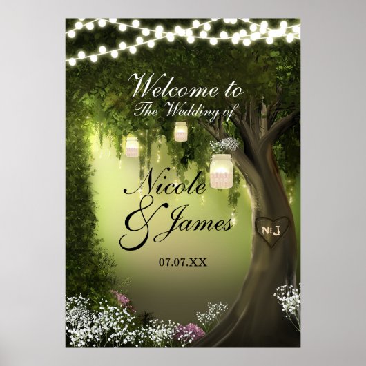 Oak Tree Enchanted Forest Garden Wedding Poster ポスター (正面)