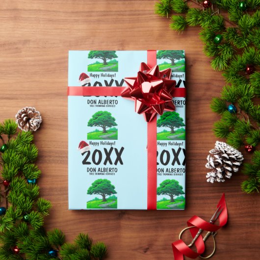 Oak Tree Logo | Santa Hat Happy Holidays Business ラッピングペーパー (クリスマスギフト)