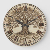 Oak Tree Wall Clock – Wood-Burned Rustic Style ラージ壁時計 (正面)