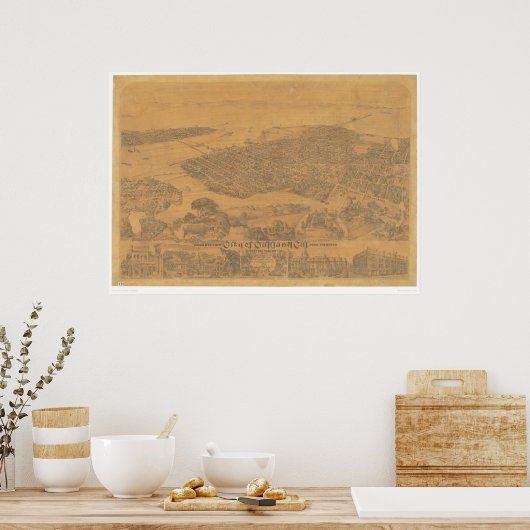 Oakland, CA. Panoramic Map 1881 (1231A) ポスター (キッチン)