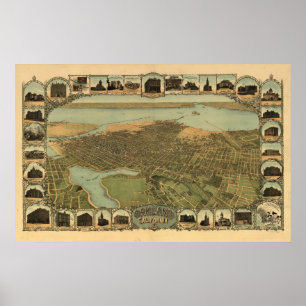 Oakland California 1900 Antique Panoramic Map ポスター