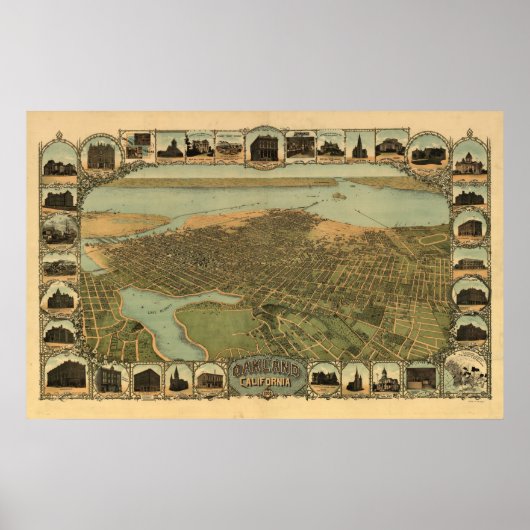 Oakland California 1900 Antique Panoramic Map ポスター (正面)