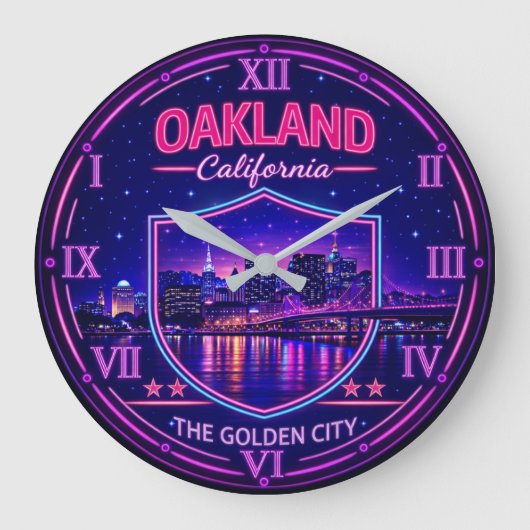 Oakland California Waterfront ラージ壁時計 (正面)
