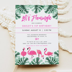 OAKLEY LET's Flamingleホットピンクの女の子の誕生日1 招待状