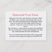 Oakwoodのフルーツの農場たどることができるShelftalker 名刺 (裏面)