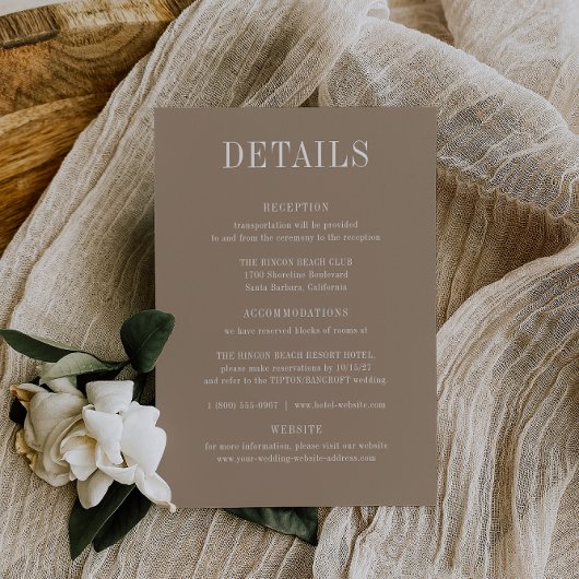 OASIS Taupe Wedding Details Card 招待状