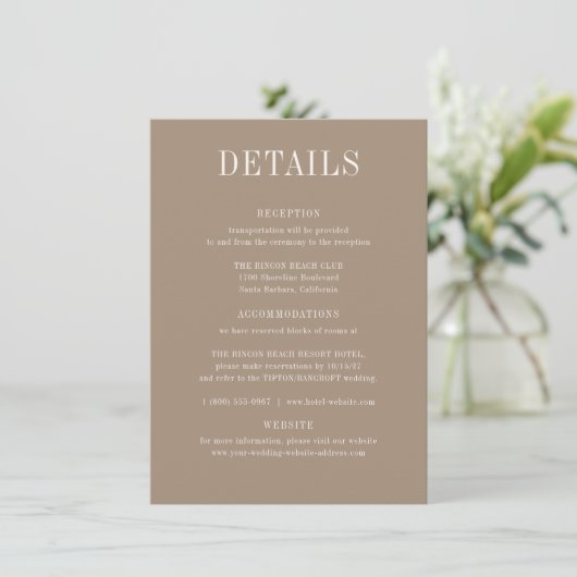 OASIS Taupe Wedding Details Card 招待状 (スタンド正面)