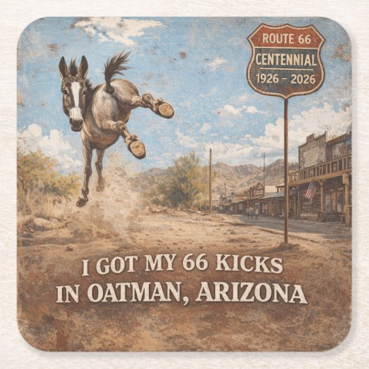 Oatman Arizona Wild Burro Barware スクエアペーパーコースター (正面)