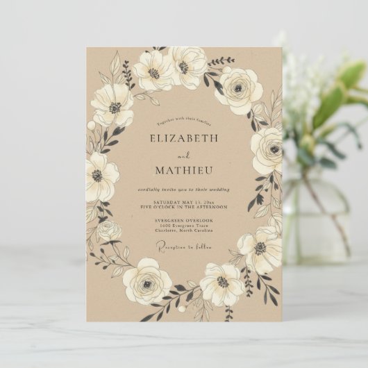 Oatmeal Rustic Botanical Wedding 招待状 (スタンド正面)