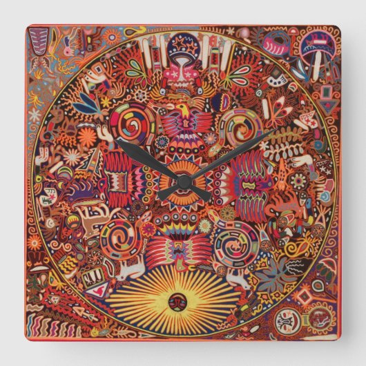 Oaxaca Mexico Mexican Mayan Tribal Art Boho Travel スクエア壁時計 (正面)