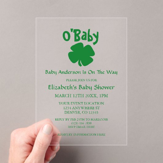 O'Baby St Patrick's Day Baby Shower アクリル招待状 (インサイチュ (ポータブル))