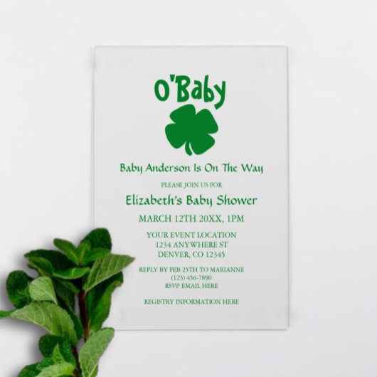 O'Baby St Patrick's Day Baby Shower アクリル招待状