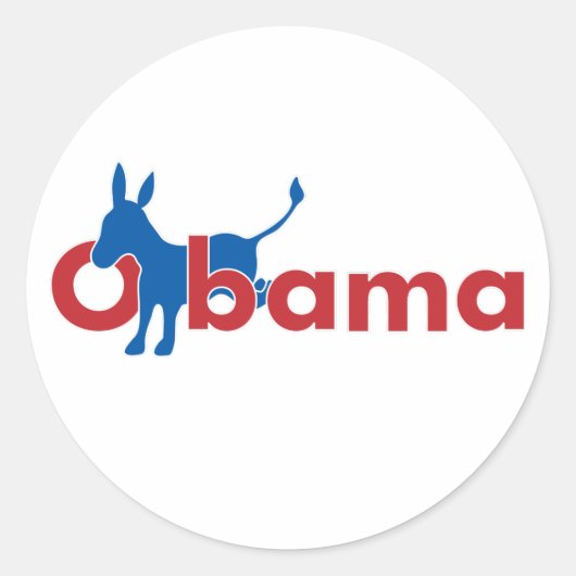Obama Blue Donkey – 白いアウトライン ラウンドシール (正面)