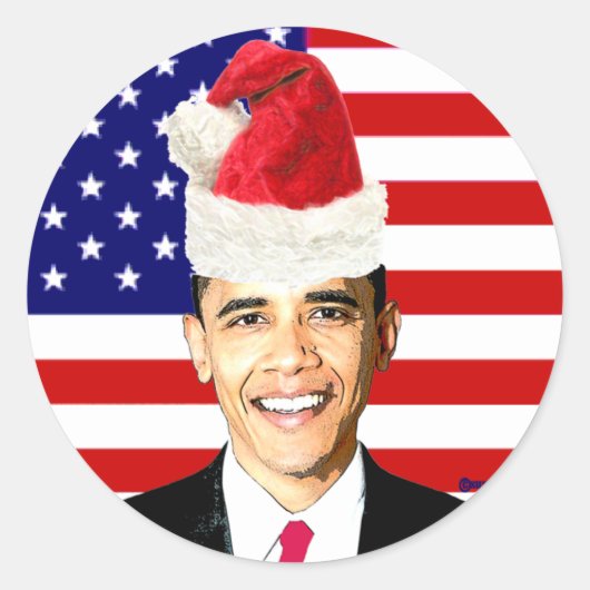 Obama Christmas stickers ラウンドシール (正面)